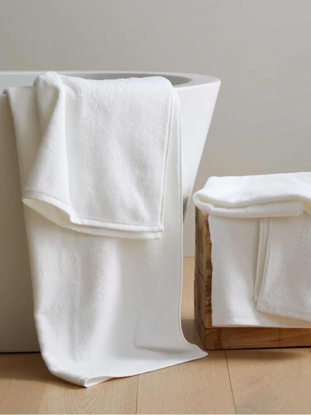 QUINCE Set Of 2 Turkish Ribbed Quick Dry Bath Sheets White 7567 - Picture 3 of 9